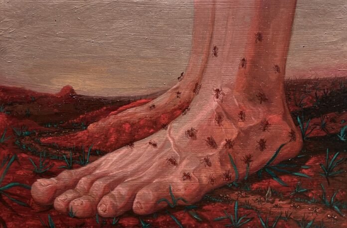 Encruzilhei com a linha do desejo do outro - 2025 - Óleo sobre Tela - 20 X 30cm - Enthony Souza - acervo coleção Fernando Bueno